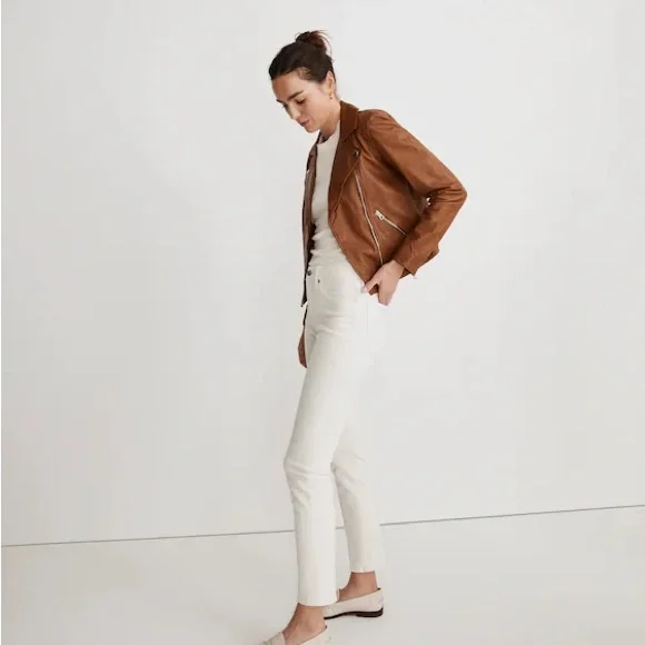 Madewell Washed Leather Motorcycle Jacket in Cedar (S) Like New - Picture 4 of 15